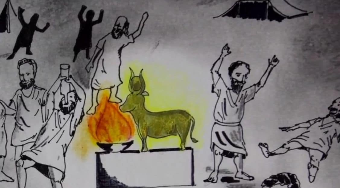 Desenho de um bezerro de ouro representando o episódio de Moisés no Antigo Testamento